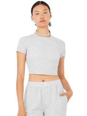 ALO Light Gray Cropped Tee